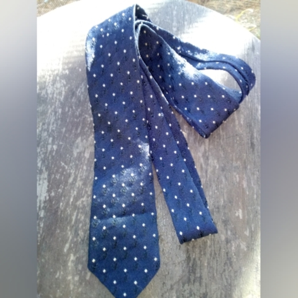 Vintage Beau Brummell  Blue Skinny Polka Dot Tie - Picture 6 of 16
